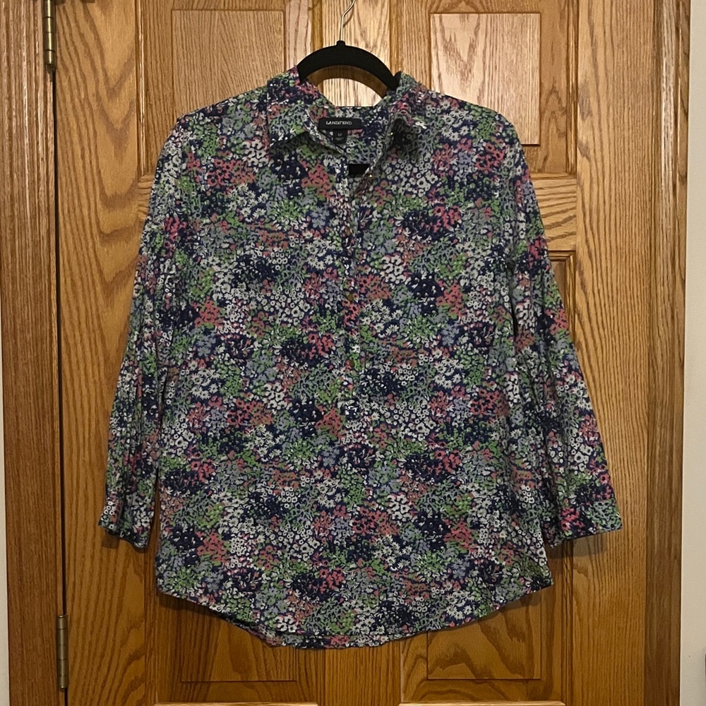 Lands' End Floral Blouse - Blue, Pink, Green